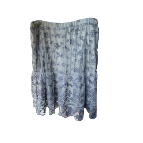 SUNDANCE Floral Blue Nylon Mesh Embroidered Skirt I Size: 12 - Picture 1 of 8